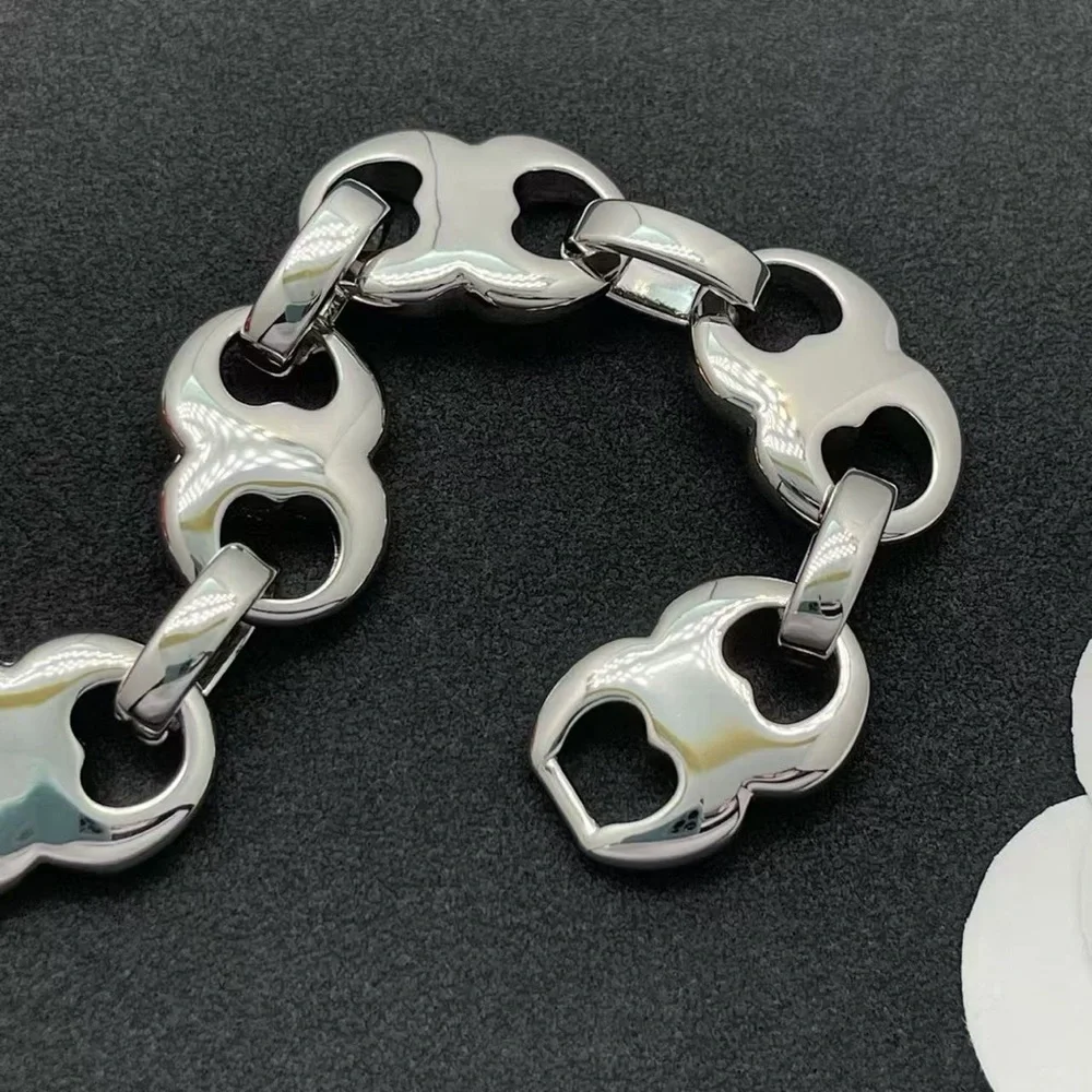 Tory Burch Polished Silver-Link Logo Bracelet